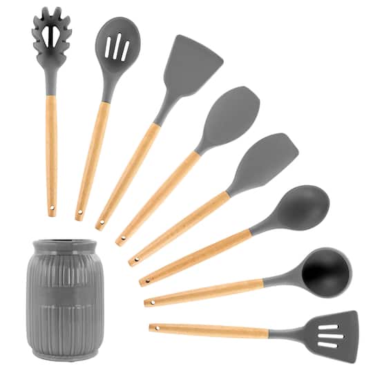 MegaChef Gray Silicone & Wood Cooking Utensils Set, 9ct. | Michaels®